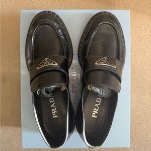 Black Prada Chocolate Brushed Leather Loafers